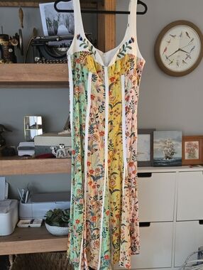 Christian Lacroix Multicolor Floral Midi Dress in Yellow, Green & Pink